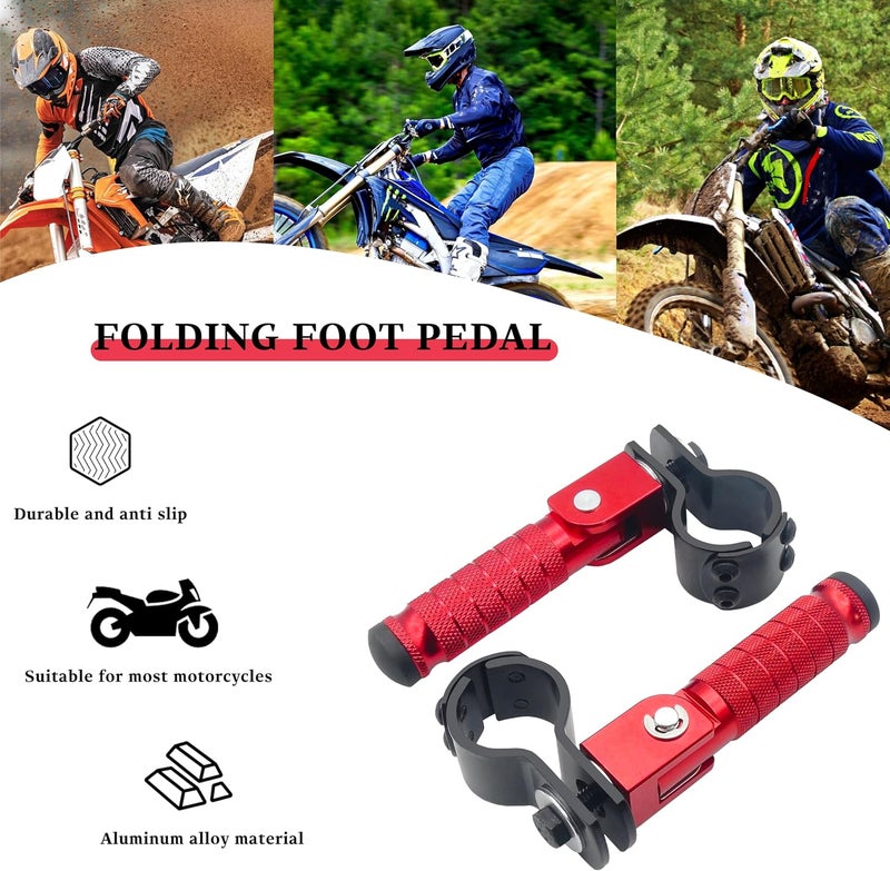 JXPANG M8 Motorcycle CNC Aluminum 90 Degree Folding Rearsets Folded Motorbike Footrest Bicycle Footpegs Foot Pegs Pedal Universal (Red) - Image 3